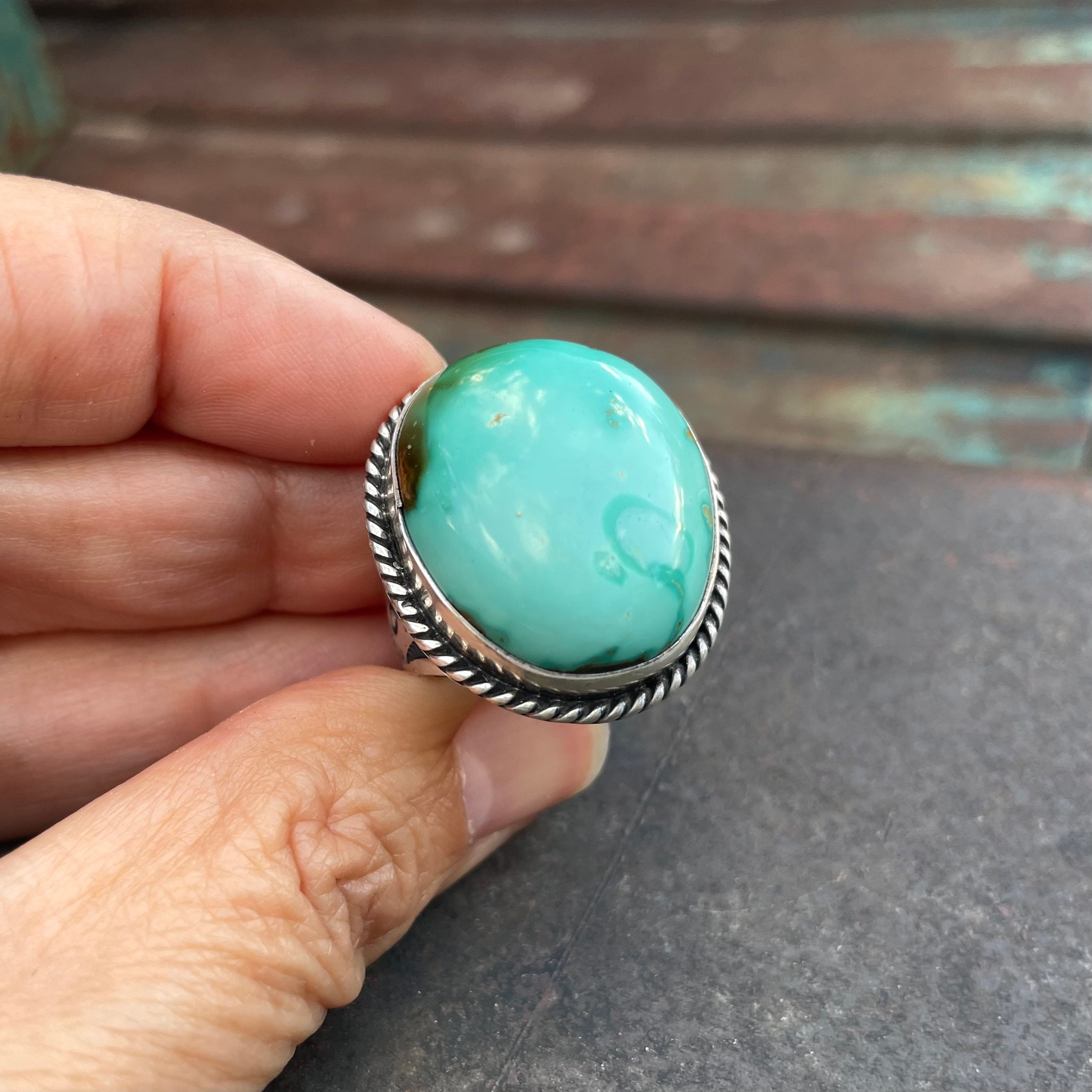 Zuni Albert Jake Sterling Silver Domed Turquoise Ring Adj Size