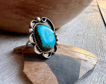 Vintage Blue Turquoise Navajo Ring Size 8, Navajo Native American Indian Jewelry