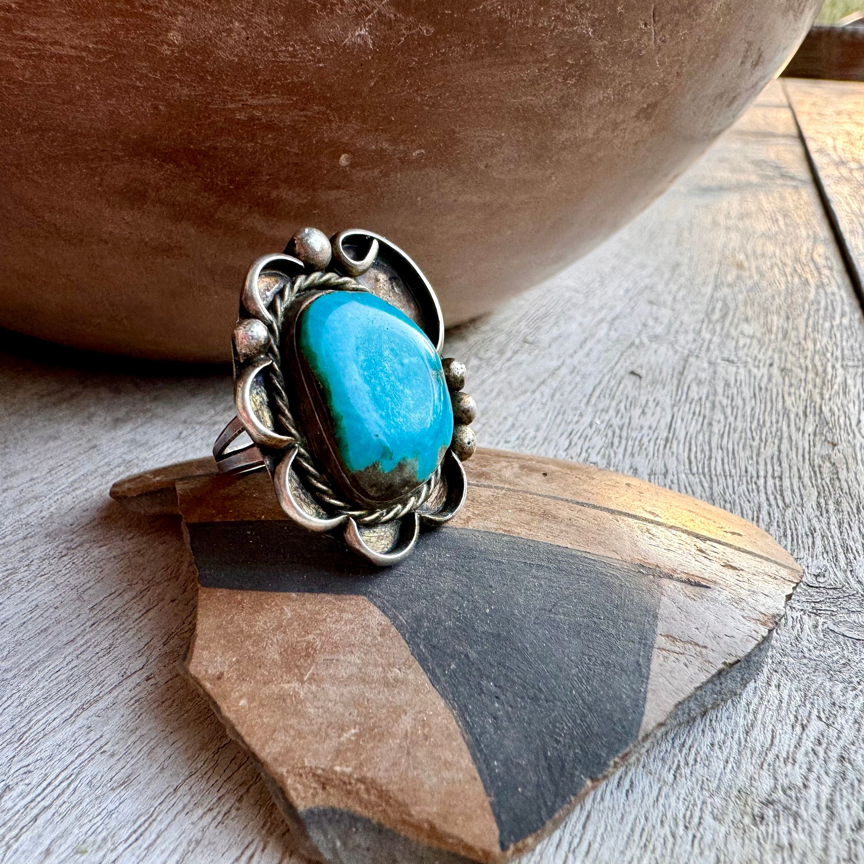Vintage Blue Turquoise Navajo Ring Size 8, Traditional Navajo