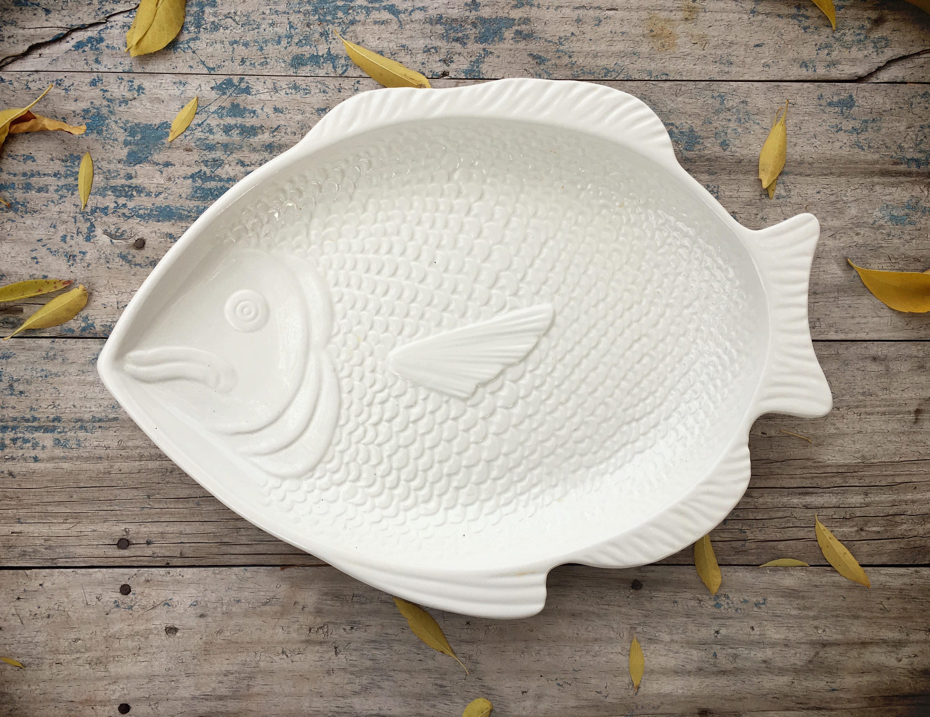 White Ceramic Fish Platter Whittier Pottery Fish Shaped Etsy