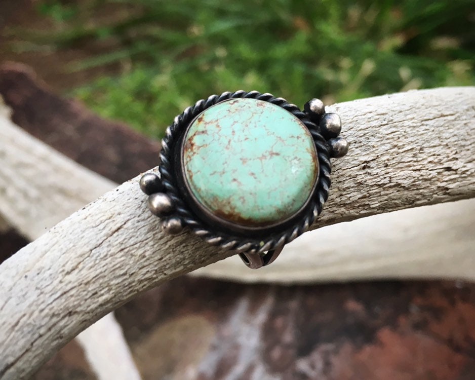 Signed Navajo Dry Creek Vintage Turquoise Ring for Women Size 7.25