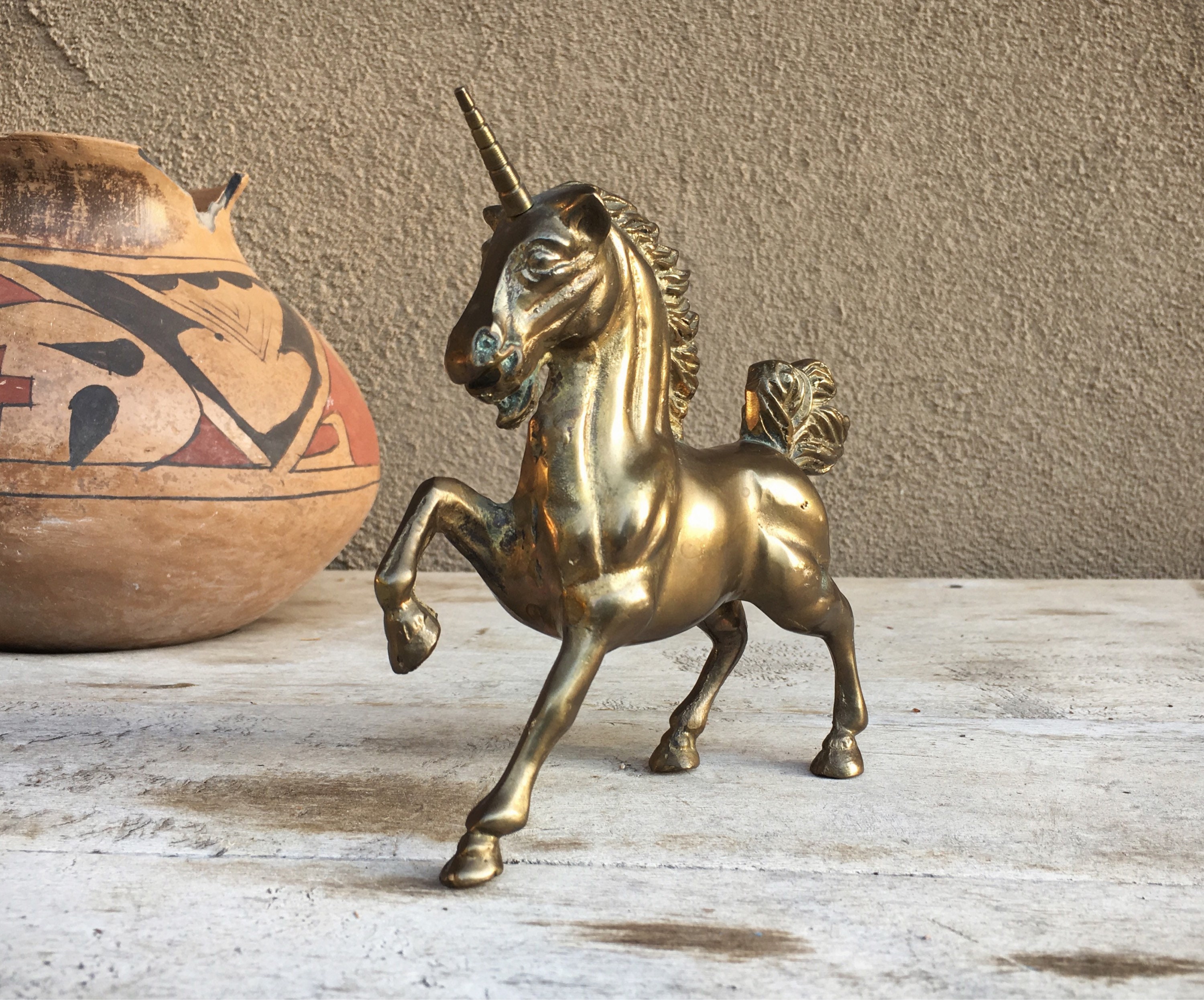 Vintage Brass Unicorn Figurine on Stand