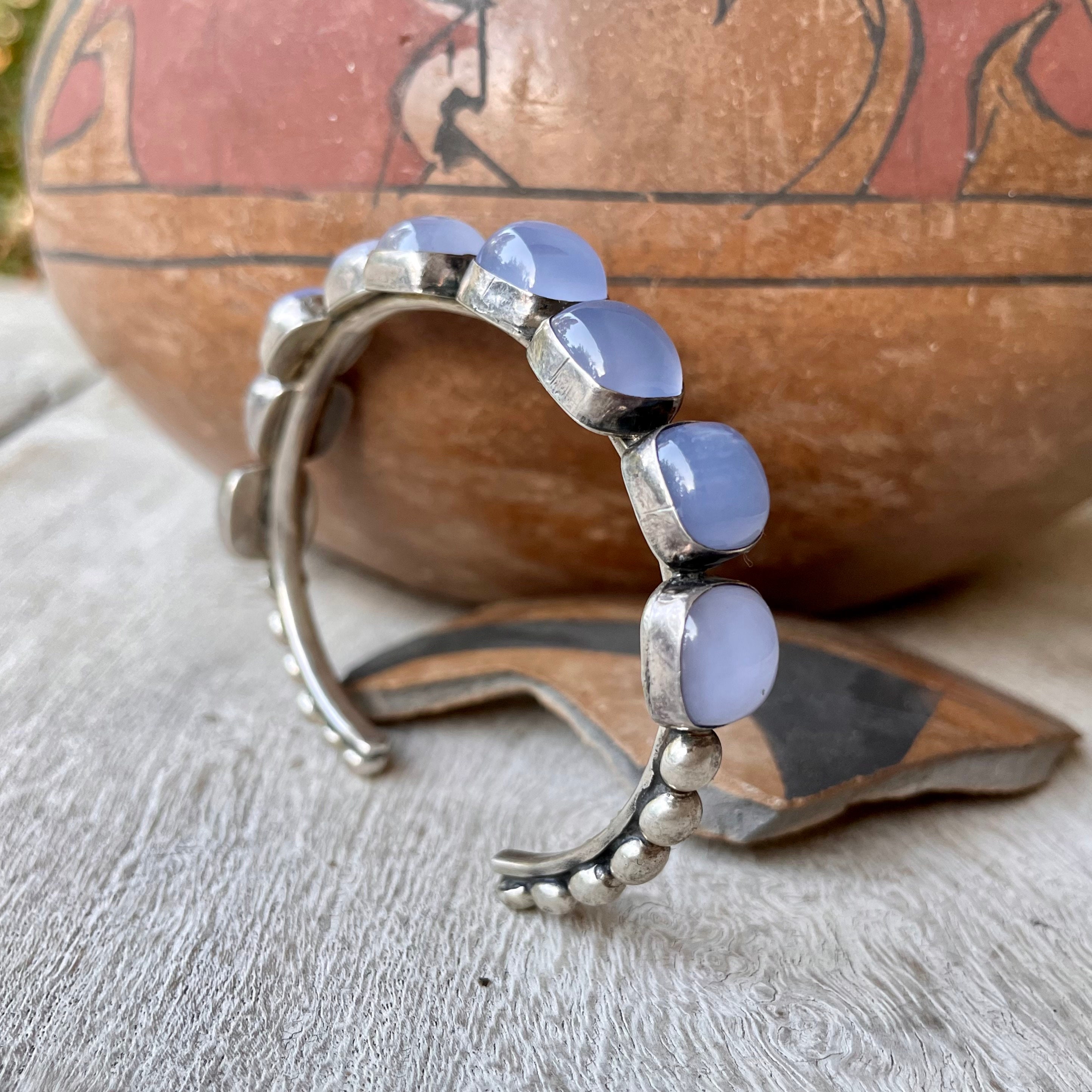 Vintage Sterling Silver Chunky Bangle with Moonstone