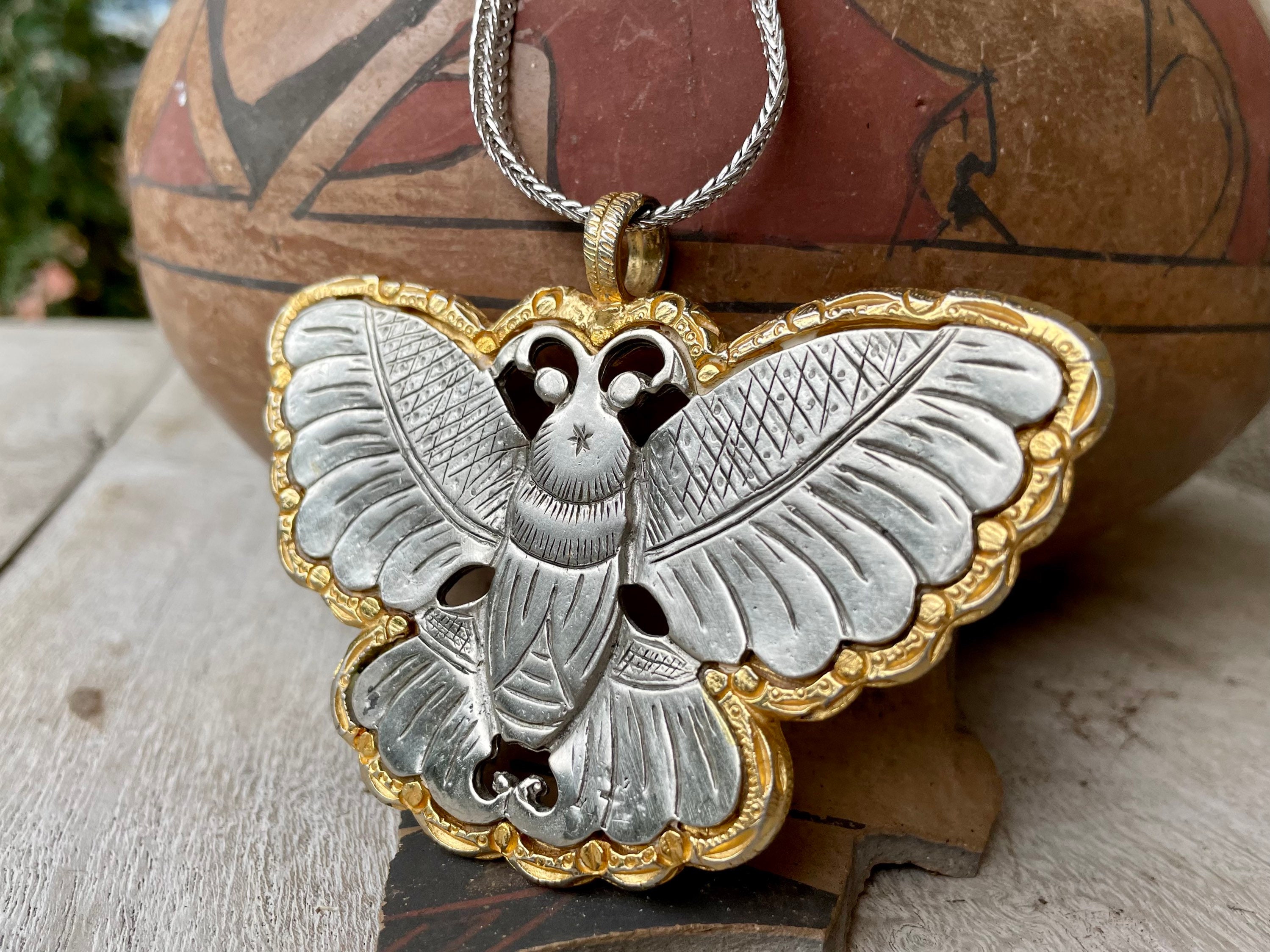 Rare Kenneth Jay Lane Moth Pendant Circa 1960s 1970s Gold and Silver ...