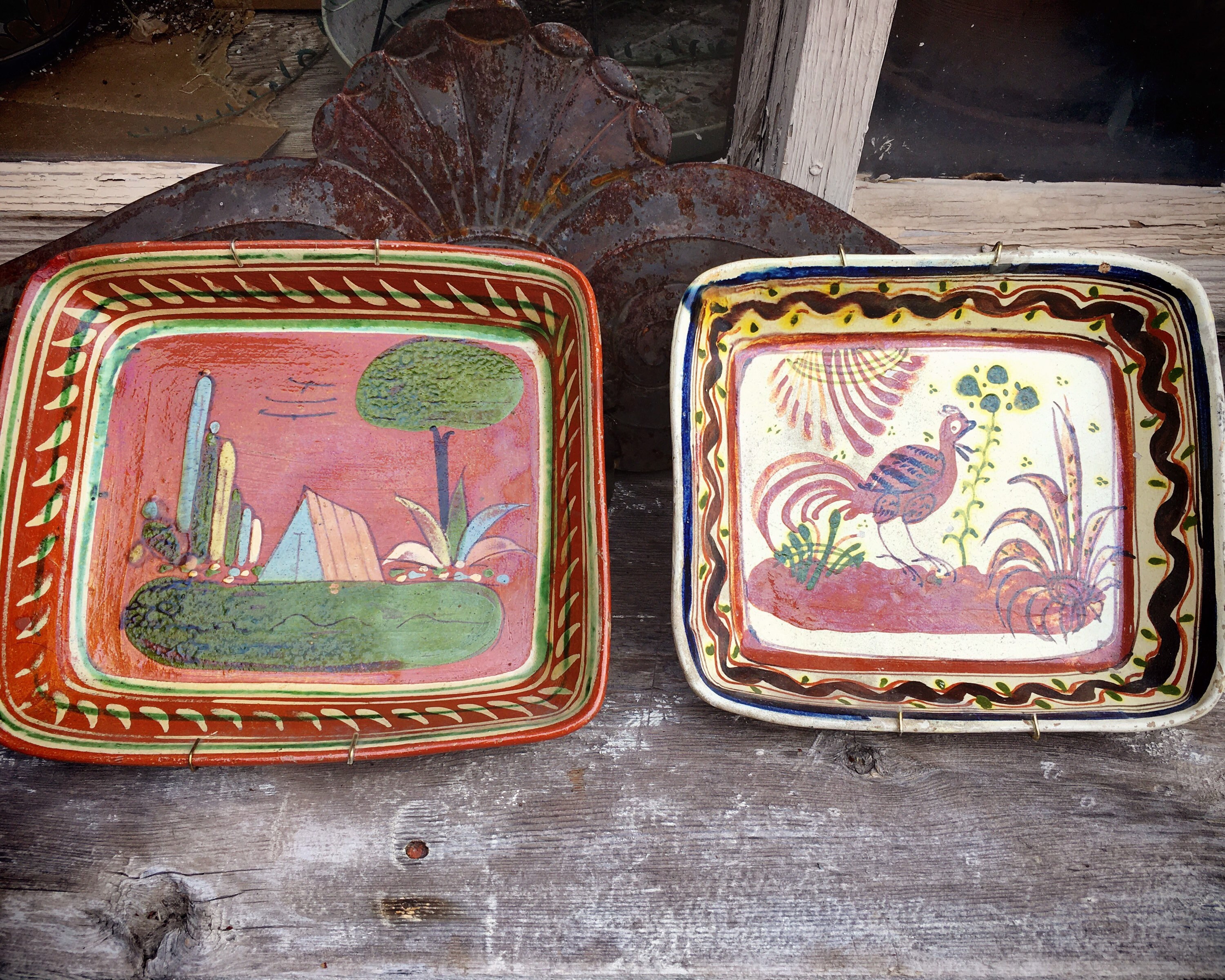 Old Mexican Pottery Tlaquepaque Dish with House Design, Wall Plate