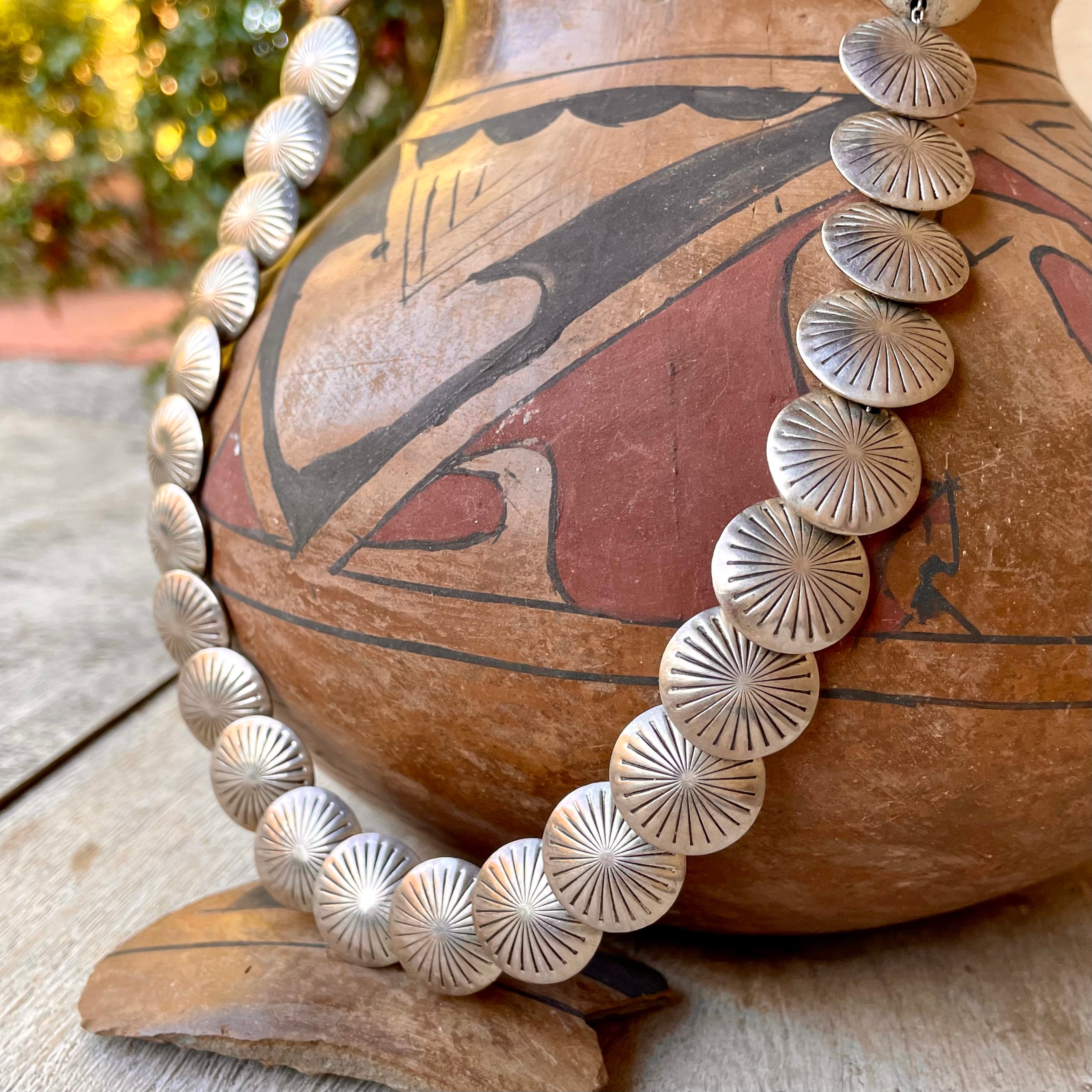 Vintage Sterling Silver Pillow Bead Necklace 24, Saucer Shape, Native  American Indian Jewelry