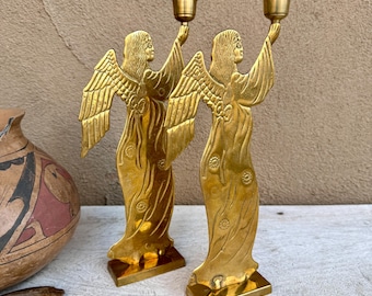 Pair of Brass Angel Candle Holders Set of Two, Vintage Holiday Decoration
