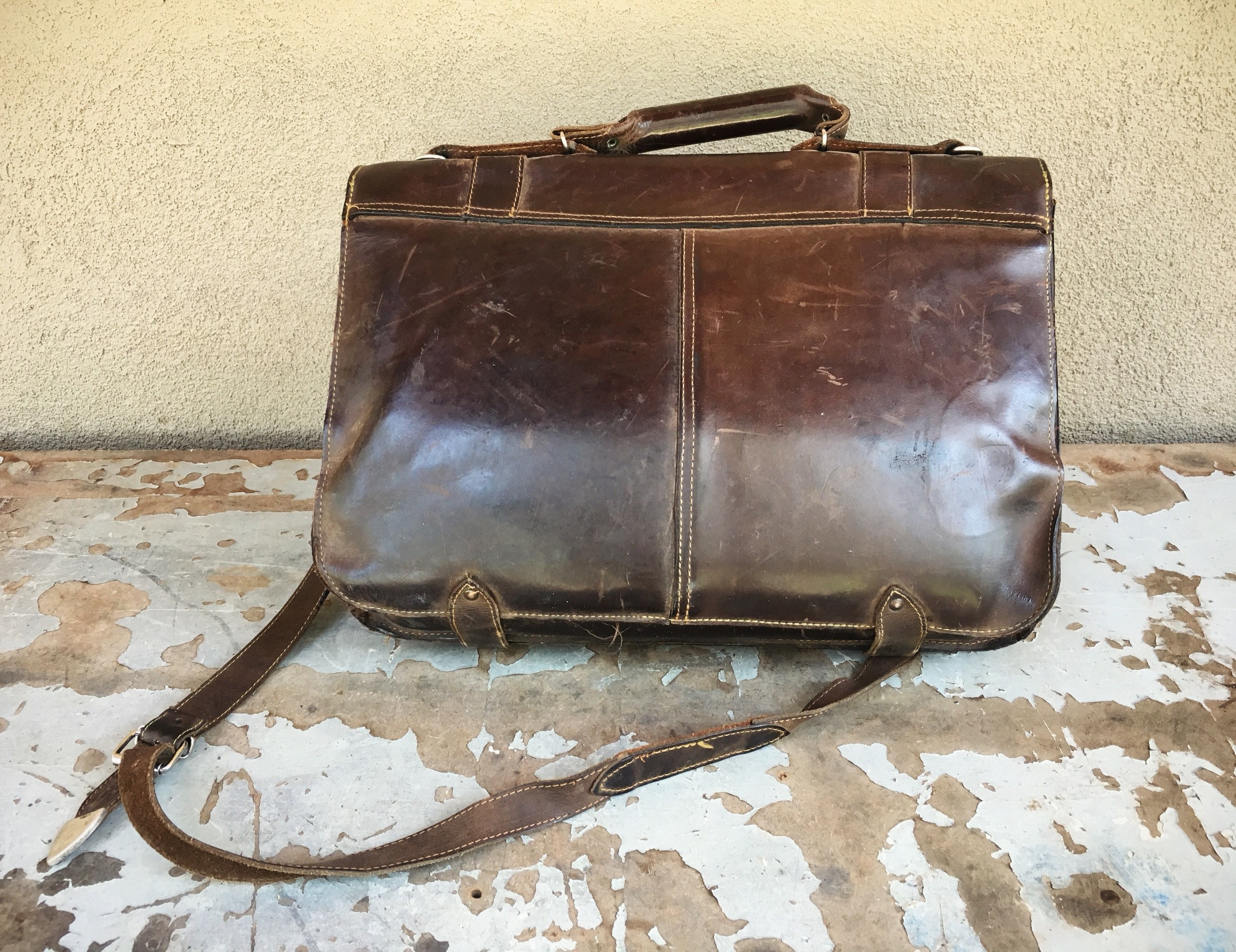 Vintage Brown Leather Messenger Bag for Men Shoulder Bag Distressed