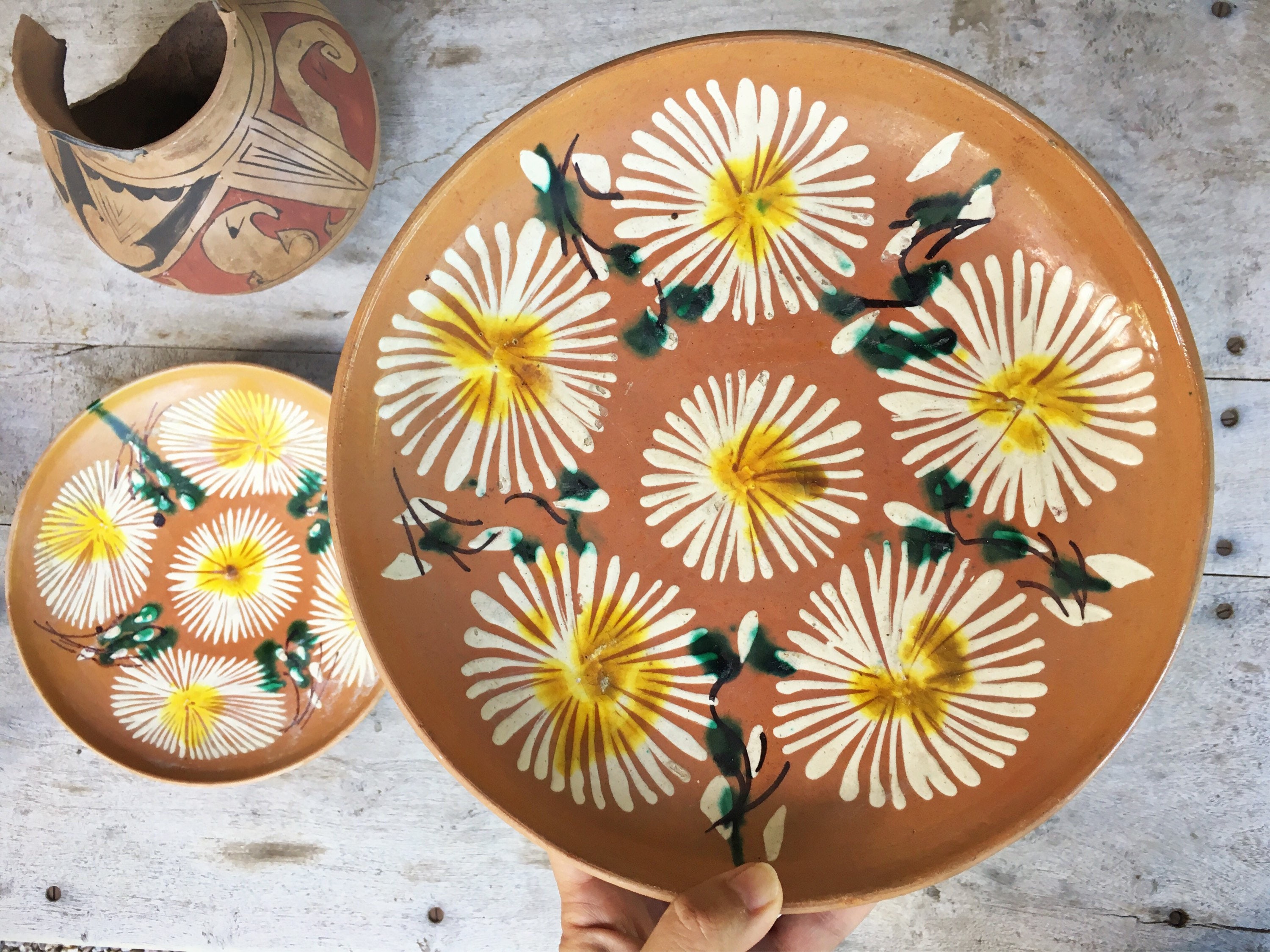 Vintage Mexican Pottery Plate Oaxaca Drip Ware Tourist Pottery, Rustic