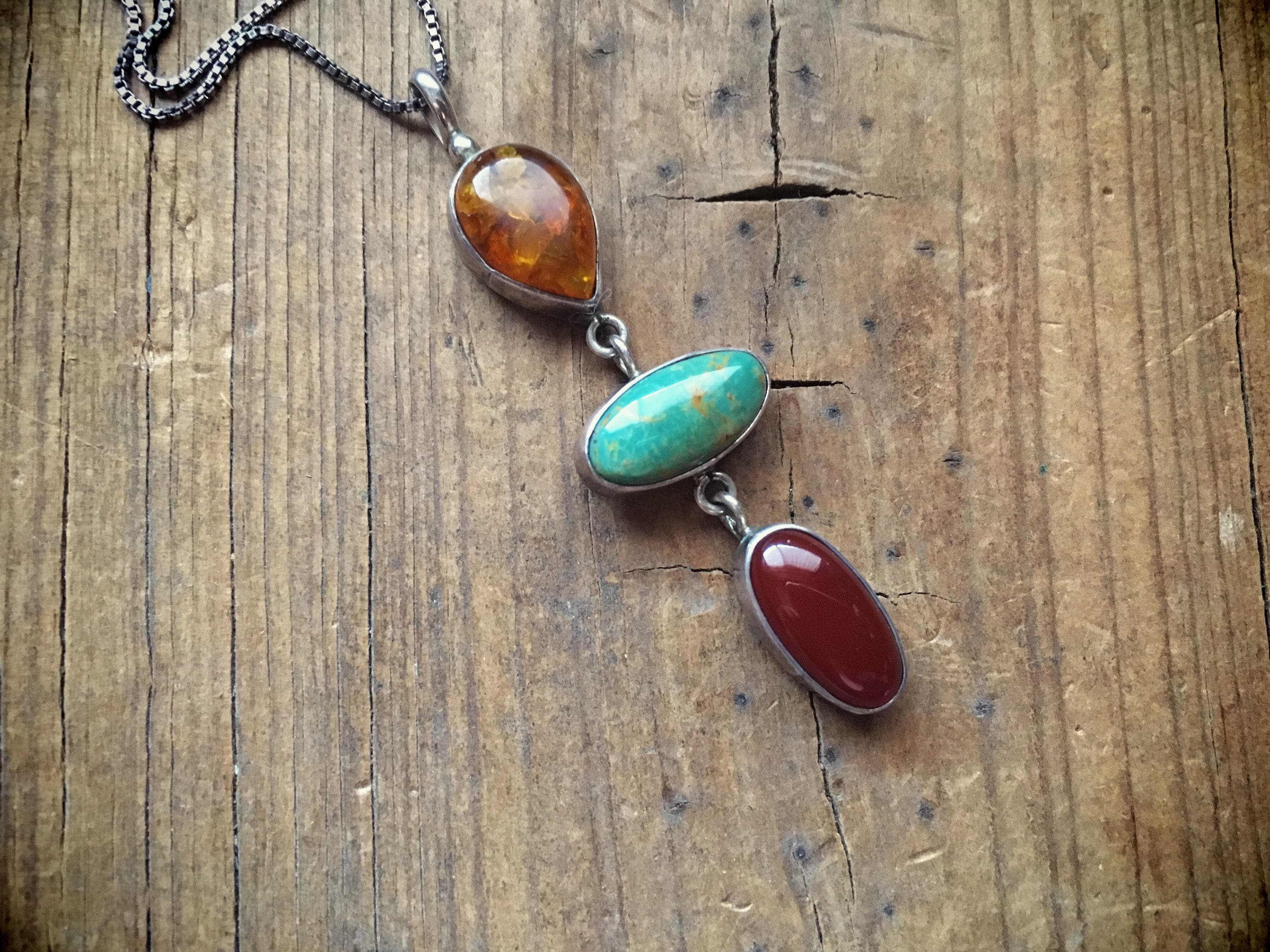 Navajo Ruth Ann Begay Amber Carnelian Turquoise Pendant Necklace Native ...