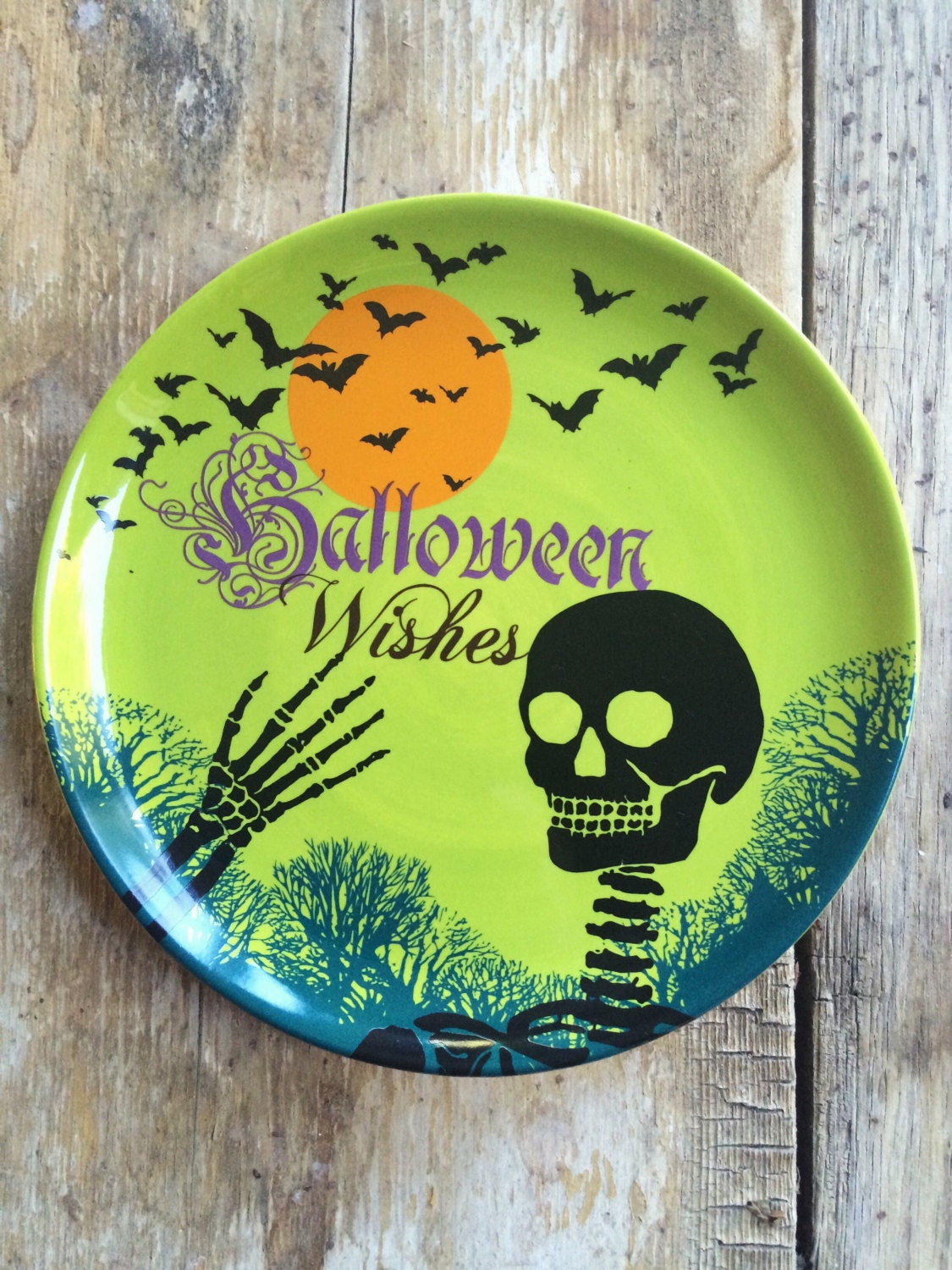 Vintage Halloween plates with witches Trick or Treat skeleton Halloween