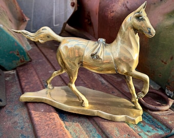 Vintage Brass Horse Statuette Approx 8.5" Tall, Hoof Up Trotting Posture