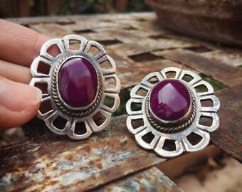 Vintage Mexican 925 Silver Purple Agate Earring Posts for Women, Taxco Jewelry Sterling Silver