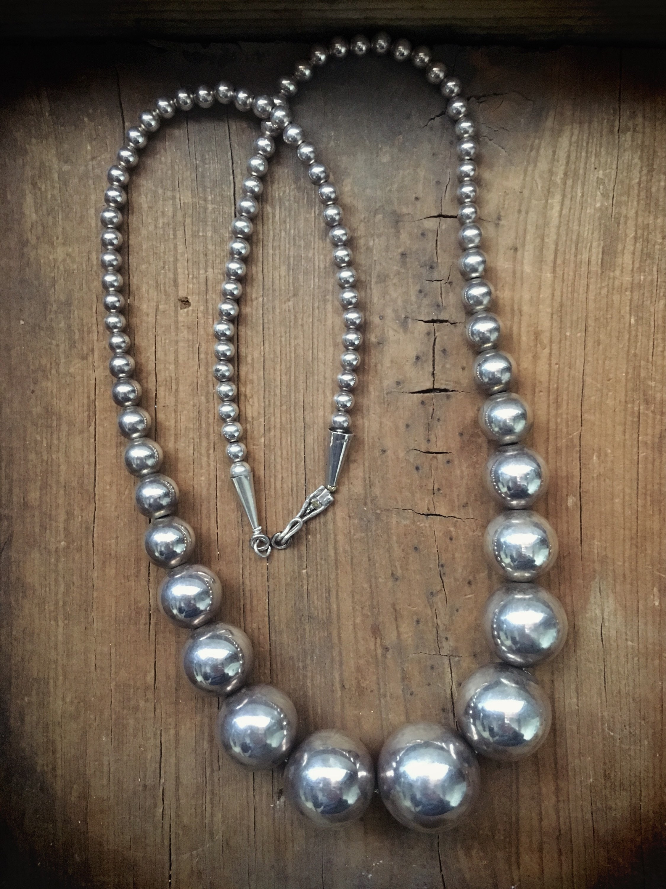 Vintage Sterling Silver Bead Necklace for Women, Navajo Pearls Native