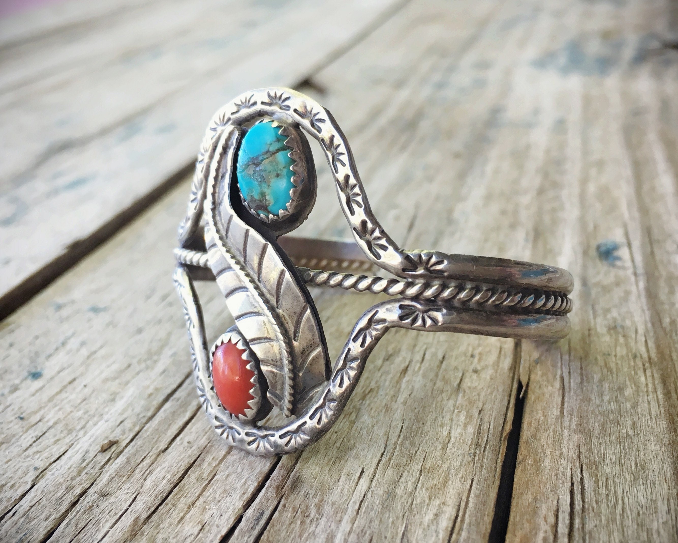 Incredible OverTheTop 60s70s Navajo Silver Coral Bear Claw Kingman Turquoise  Bracelet by Joe Zia Flying Tiger Antiques Online Store