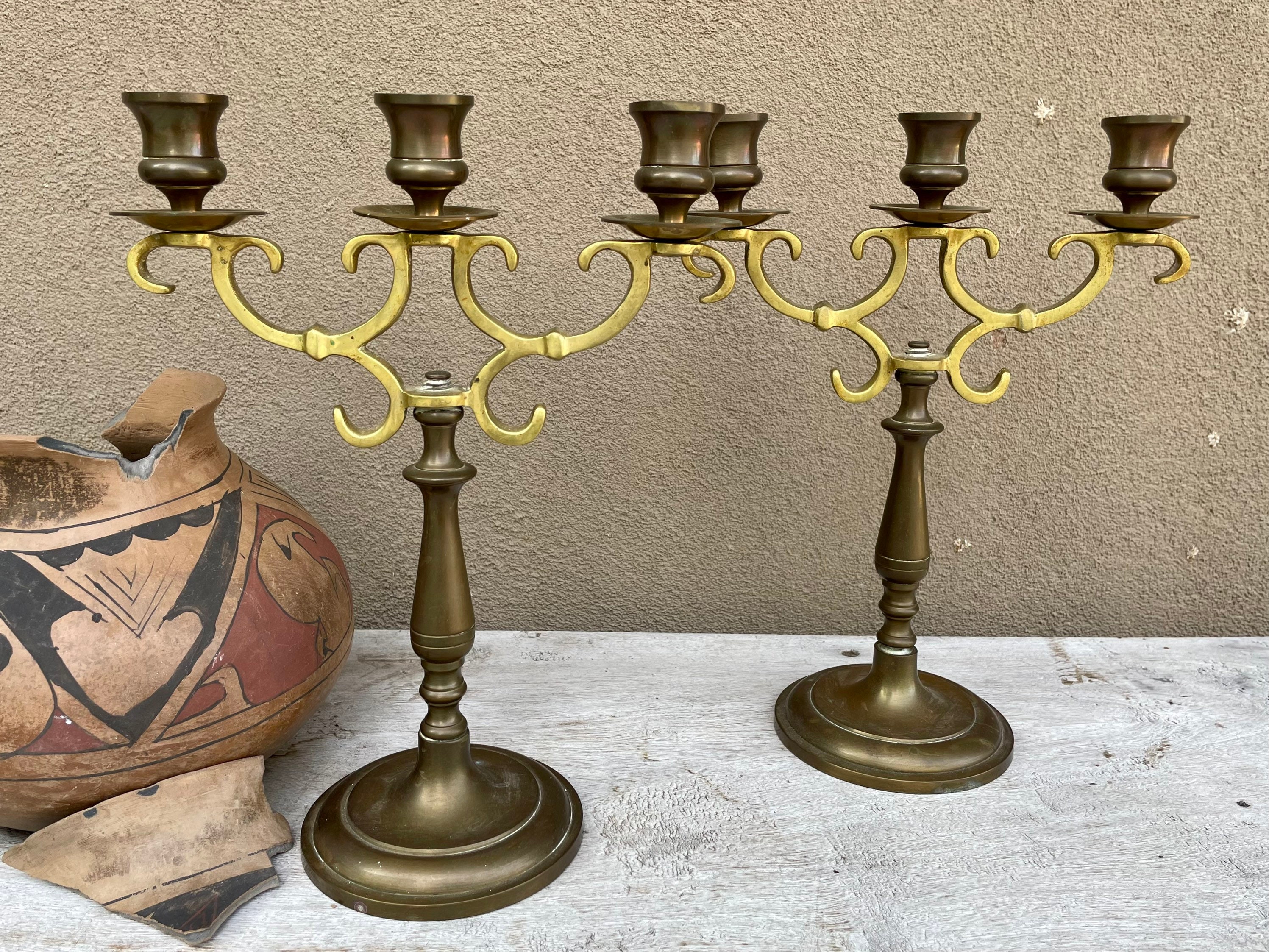 Pair of Two-Tone Brass Metal Candelabra Gothic Style Candle Holder  Centerpiece, Victorian Wedding