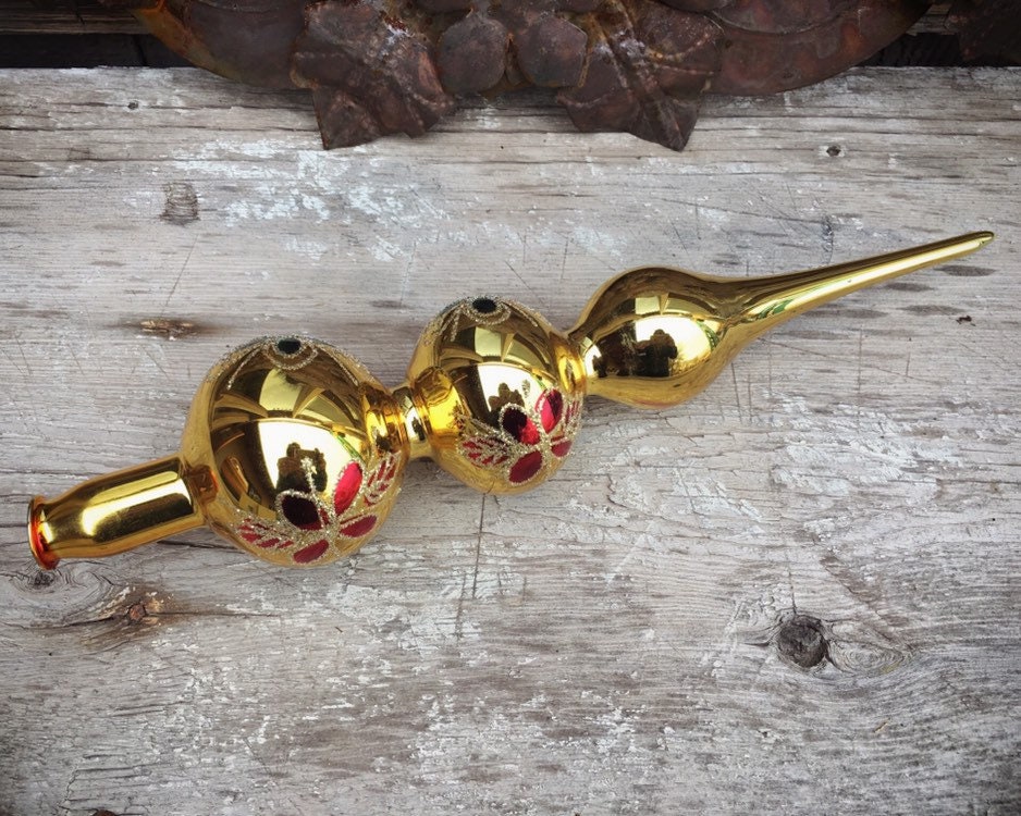 Vintage Mercury Glass Tree Topper for Christmas Gold with Green and Red ...