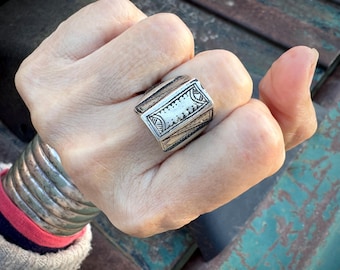 Vintage Tuareg Stamped Silver Ring Approx Size 9.75, Hollow Inside, Mali West African Jewelry