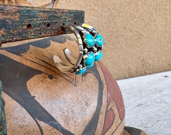 Navajo Sterling Silver Turquoise Earrings Half Hoops, Signed RC