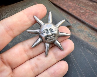 Vintage Mexican Sterling Silver Sun Face Pendant for Necklace, Sergio Bustamante Style