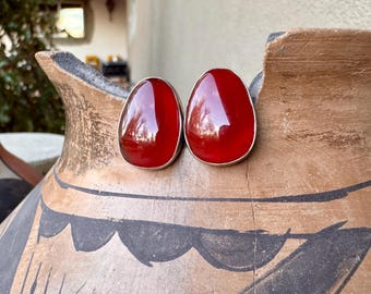 Vintage Sterling Silver Carnelian Post Earrings, Desert Rose Trading