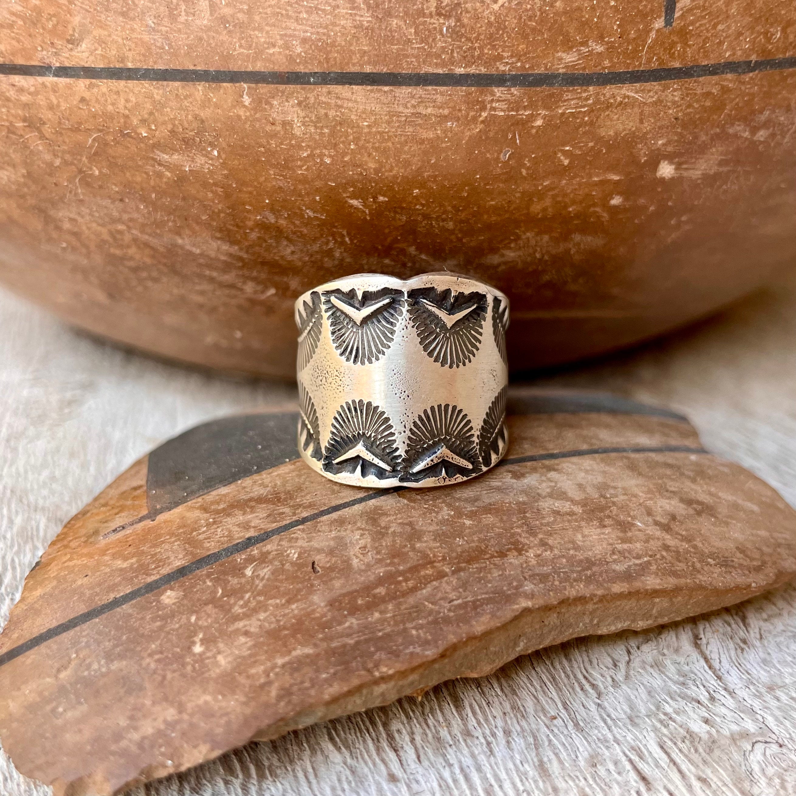Navajo Vincent J. Platero Stamped Sterling Silver Cigar Band Navajo Vincent J. Platero Stamped Sterling Silver Cigar Band