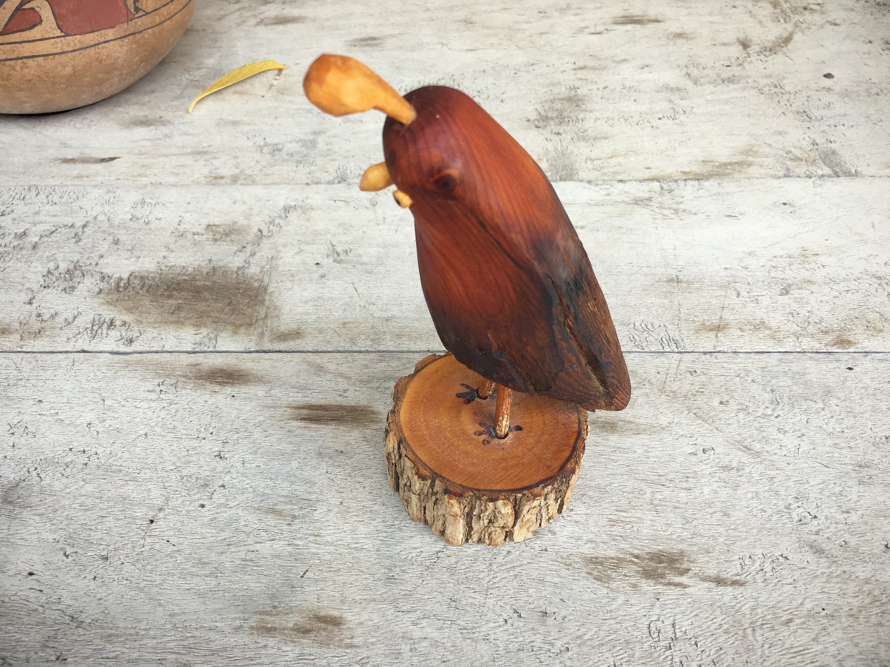 Vintage Hand Carved Quail Figurine Wood Carving Folk Art, Rustic Cabin Decor