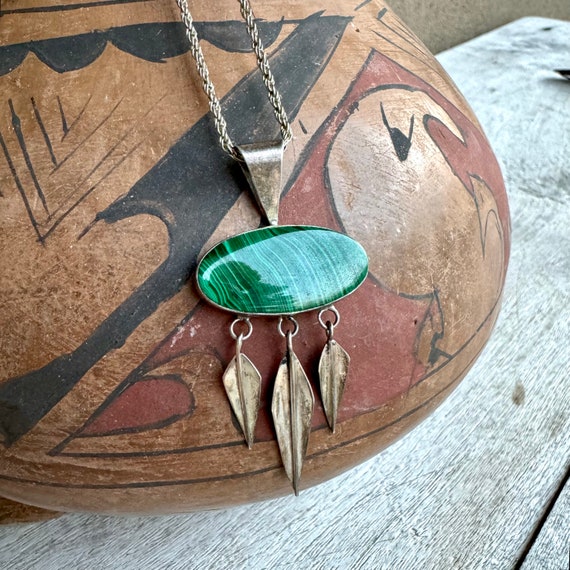 Vintage Green Striated Malachite Sterling Silver … - image 8