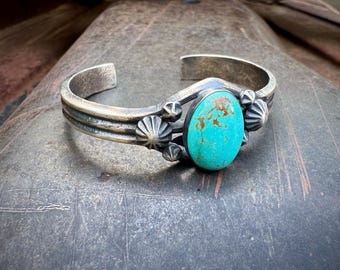 Sterling Silver Turquoise Cuff Bracelet Approx Size 6.375 to 6.5 by Navajo Chimney Butte