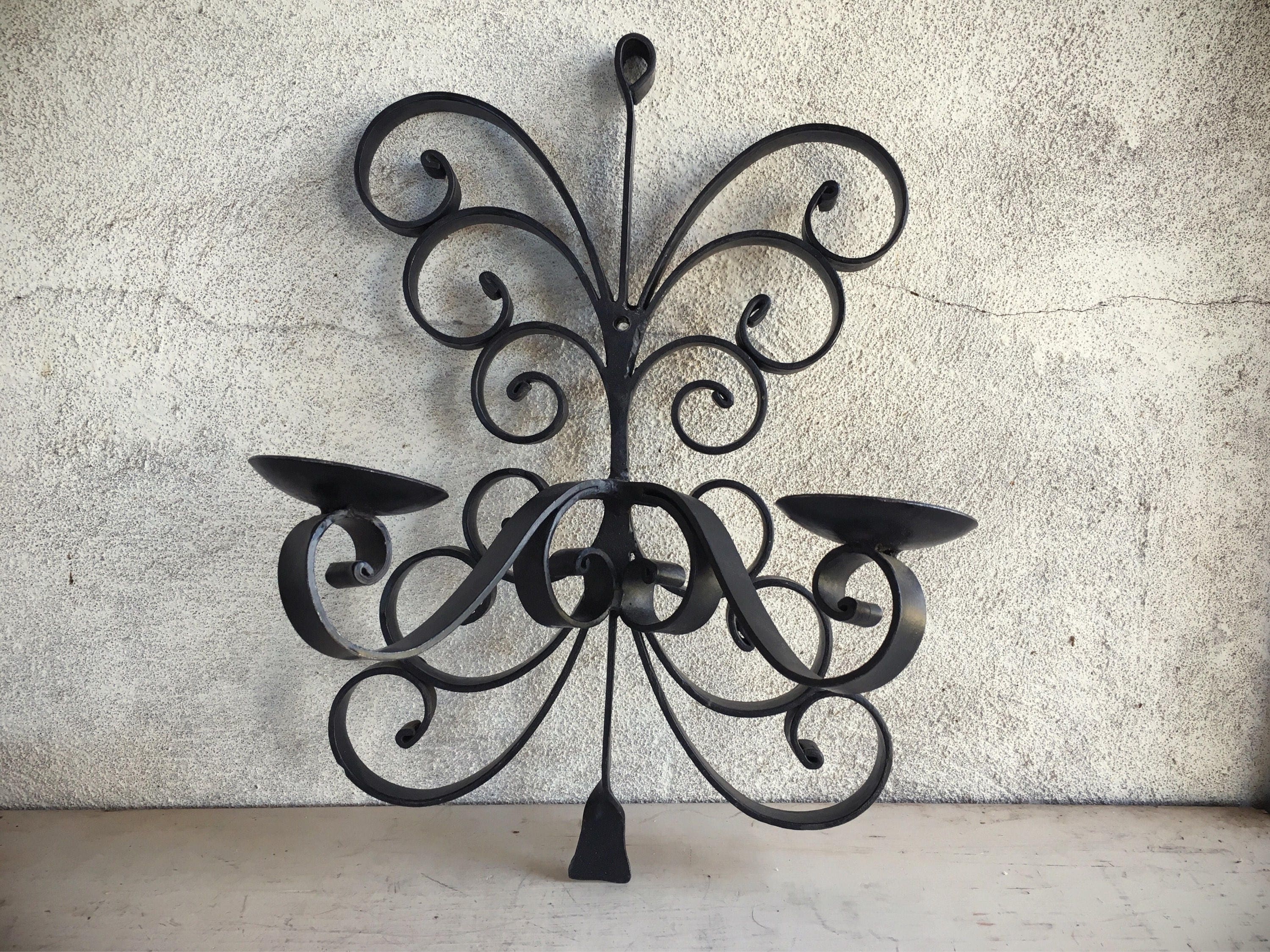 Wall Mounted Mexican Wrought Iron Candle Holder, Rustic