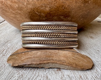 Vintage Sterling Silver & Brass Cuff Bracelet Approx Size 6.25