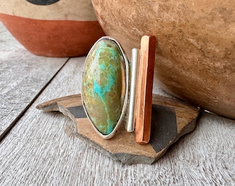Santo Domingo Xavier Bailon Sterling Silver Copper Turquoise Ring Size 7, 17g