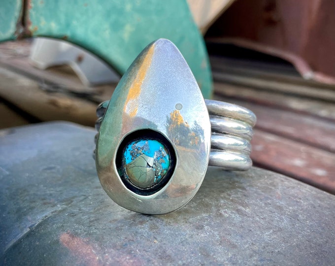 Featured listing image: Vintage Morenci Turquoise w/ Pyrite in Sterling Silver Shadowbox Cuff Size 6.25, Native American