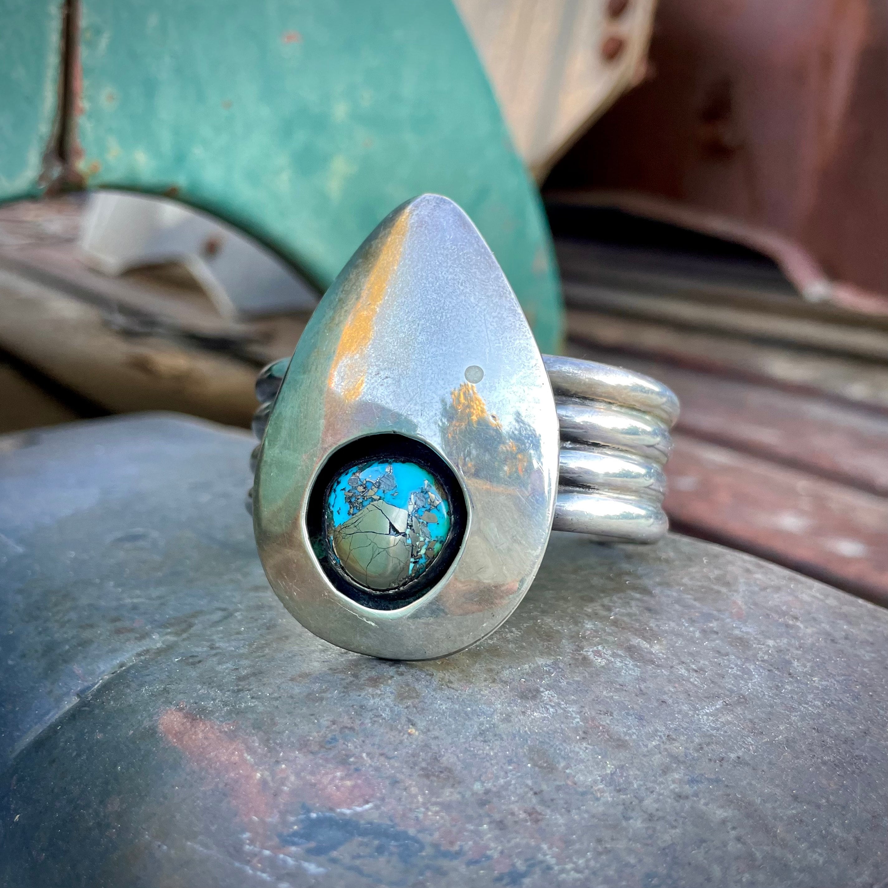 Native American Gorgeous Vintage Morenci Turquoise Sterling Silver Ring Native American Gorgeous Vintage Morenci Turquoise Sterling Silver Ring