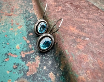 Small 925 Silver Aquamarine Earrings, Light Blue Birthstone, Threader Style Ear Wire