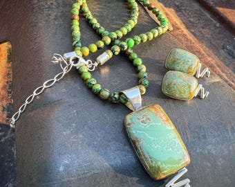 Sterling Silver Green Gemstone Necklace & Matching Earrings, Desert Rose Trading