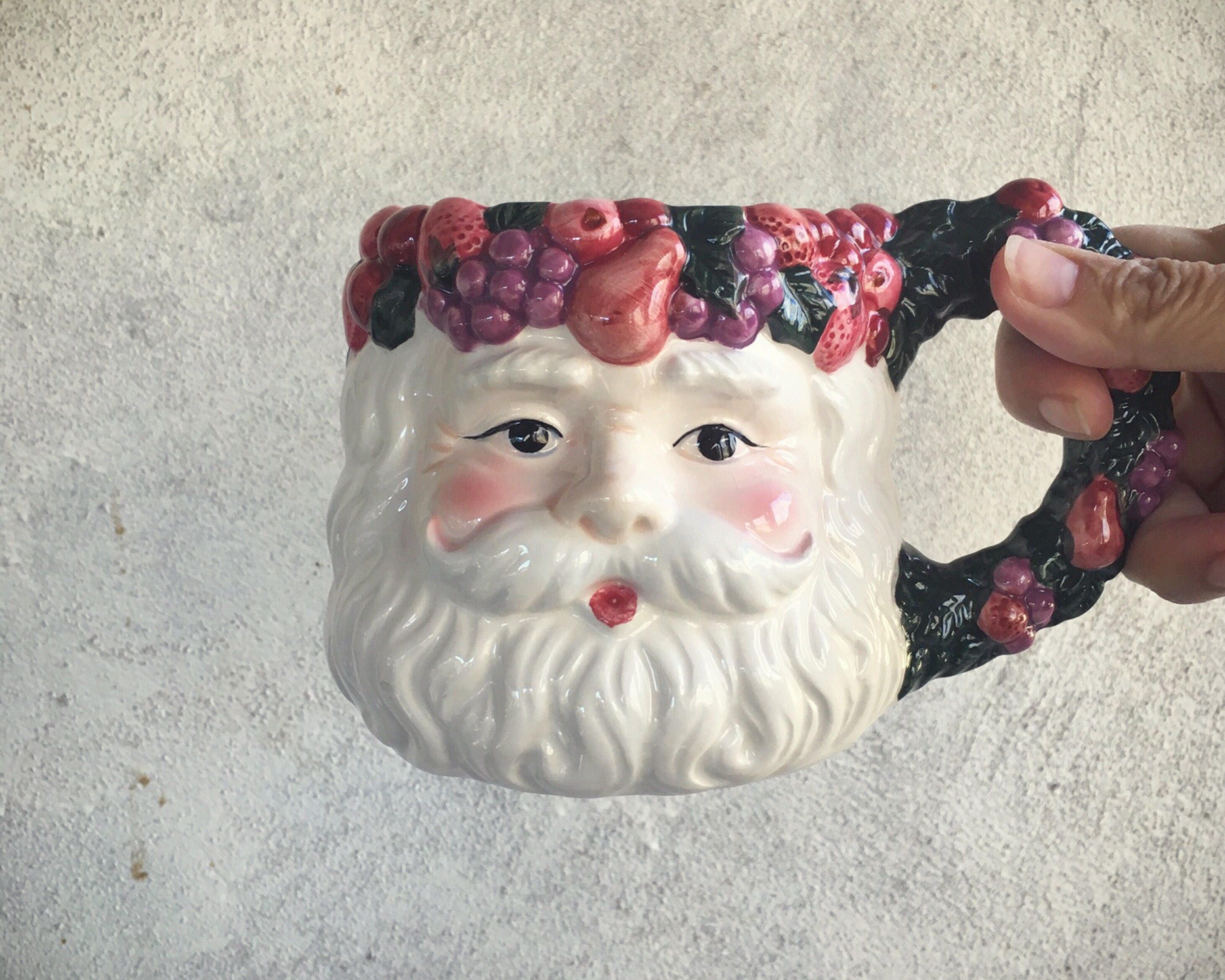 Large Vintage Santa Face Ceramic Mugs, TSanta Claus Decor, Christmas