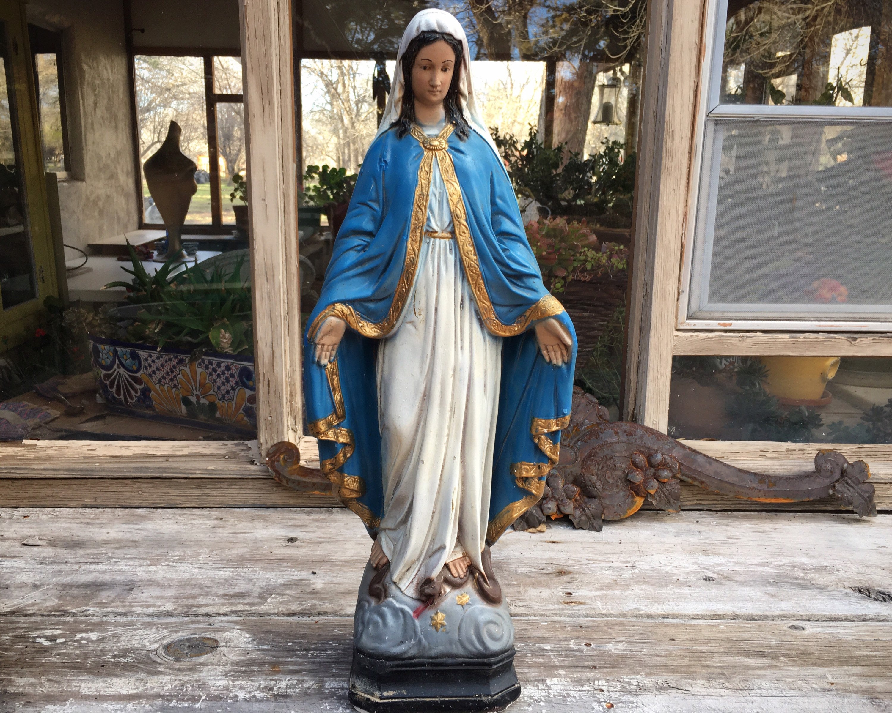 Large Chalkware Statue of Virgin Mary Our Lady of Grace, Catholic Saint