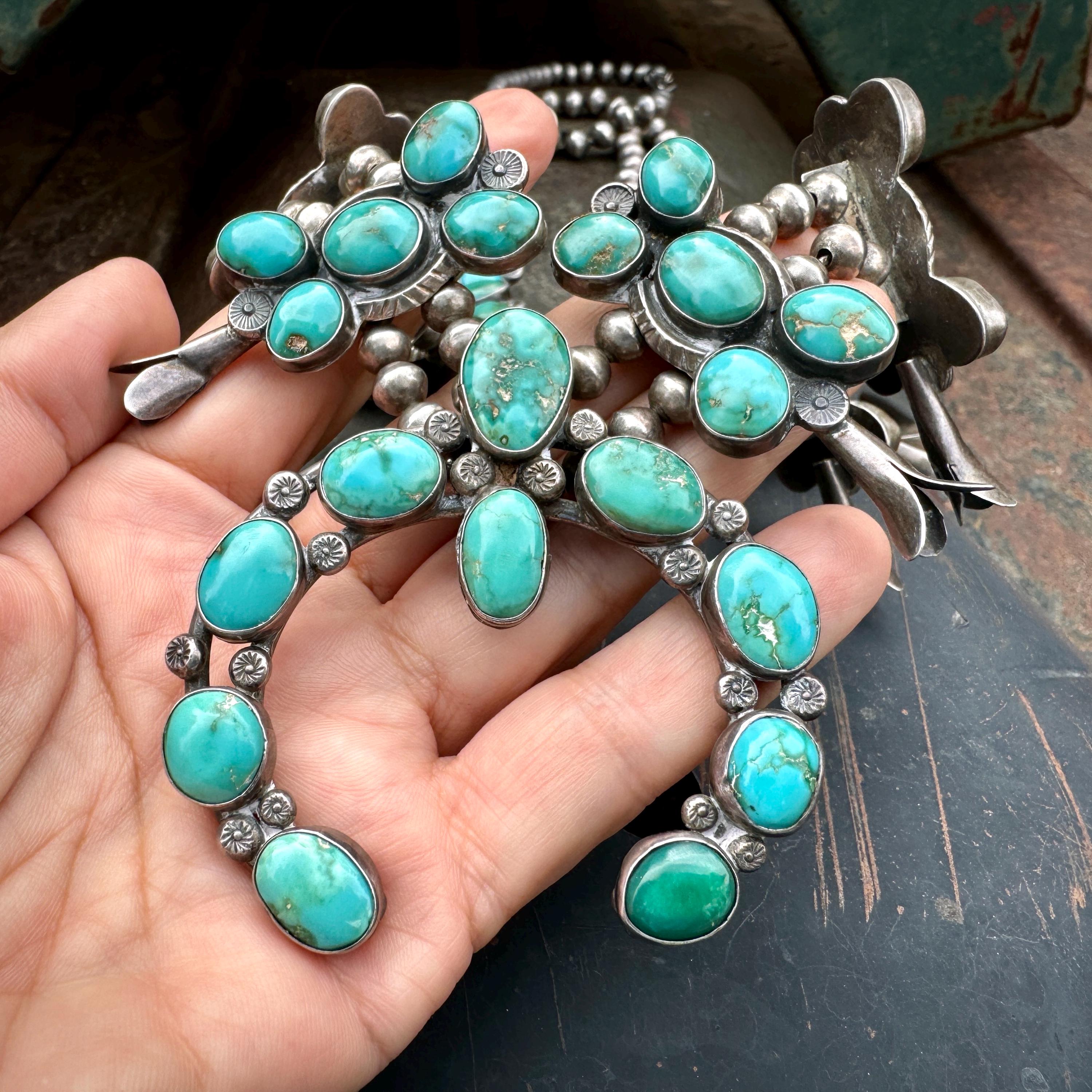 Quality & High Grade Vintage Navajo Old Morenci Chunk Turquoise Native American Jewelry Silver Necklace Quality & High Grade Vintage Navajo Old Morenci Chunk Turquoise Native American Jewelry Silver Necklace