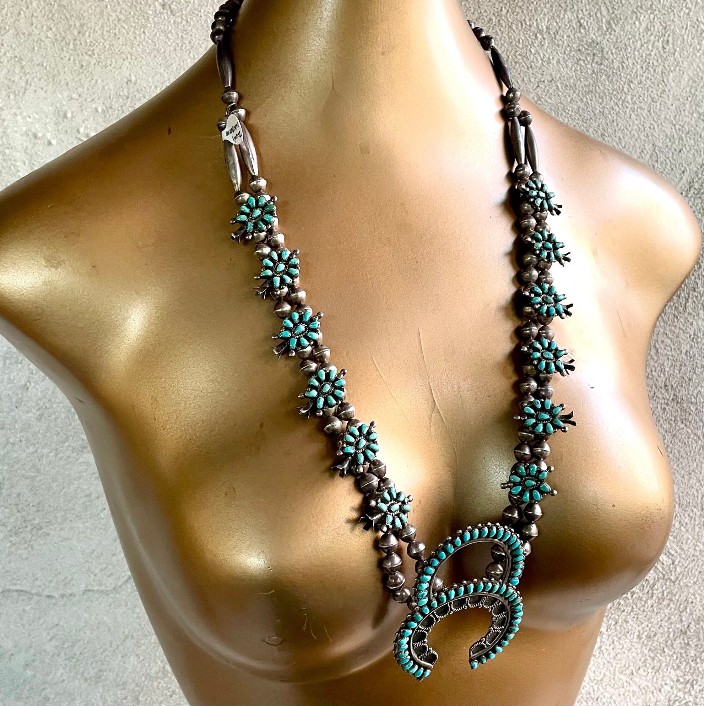 Vintage zuni sale squash blossom necklace