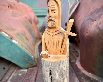 Saint Francis Wooden Bulto Statue by Taos Carver John Tollardo, New Mexican Folk Art Santo