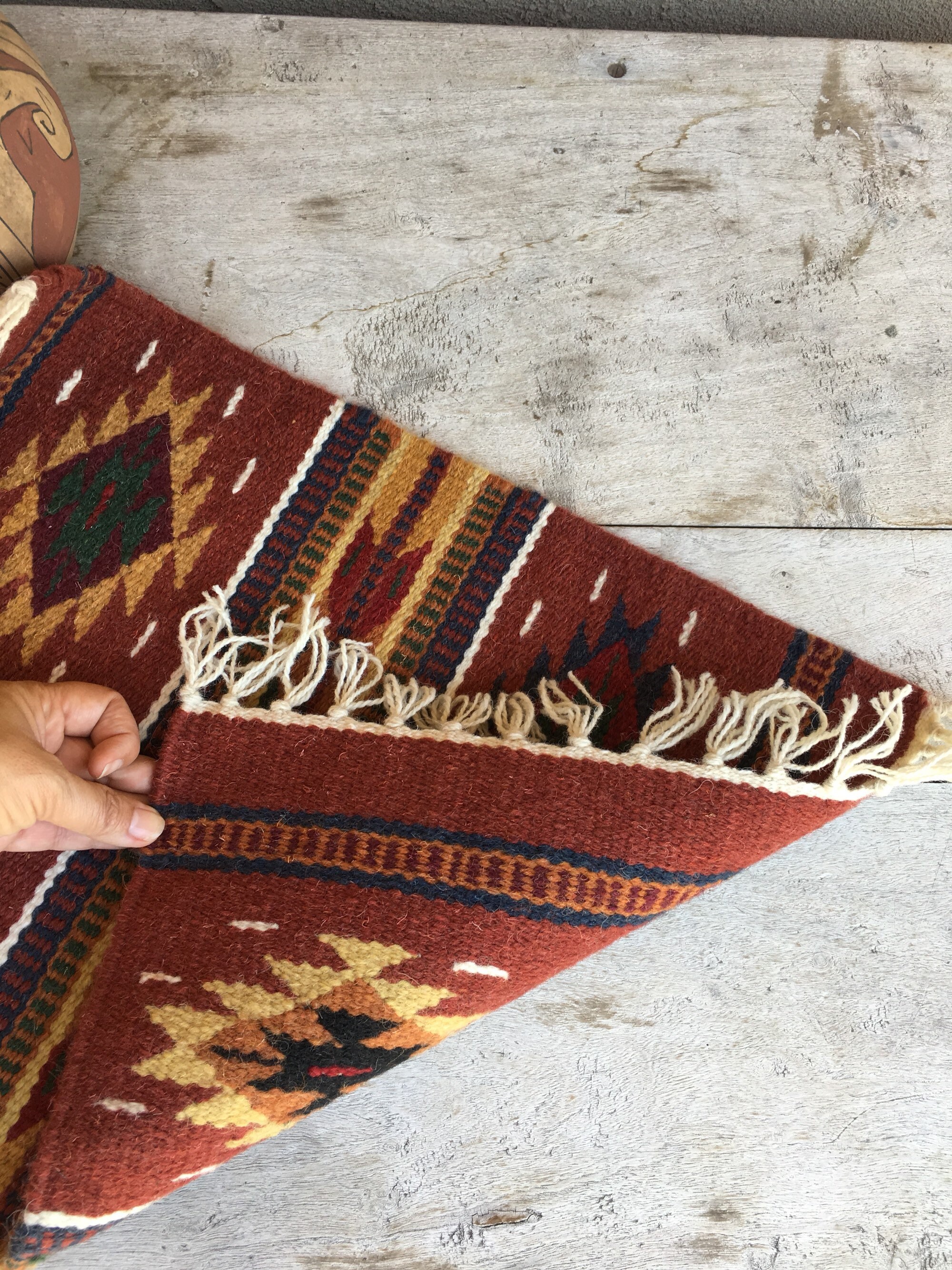 Woven Wool Placemat Wall Hanging Tapestry or Table Runner Rustic Red