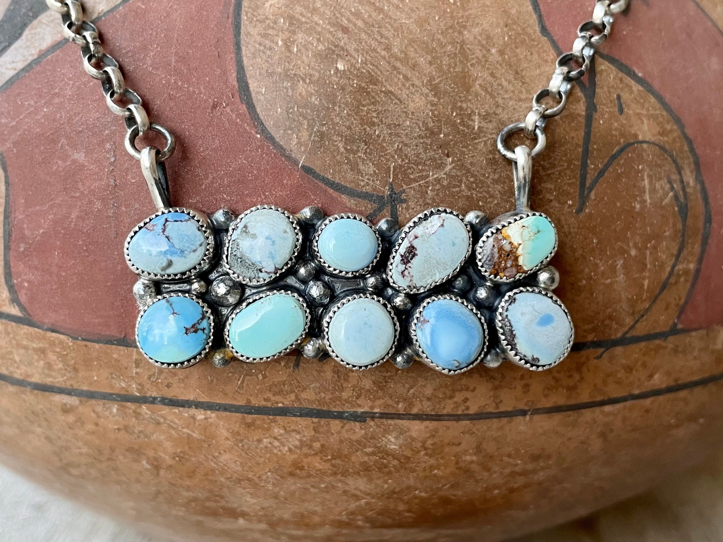 Navajo T. Benally Golden Hills Turquoise Bar Necklace, Native American