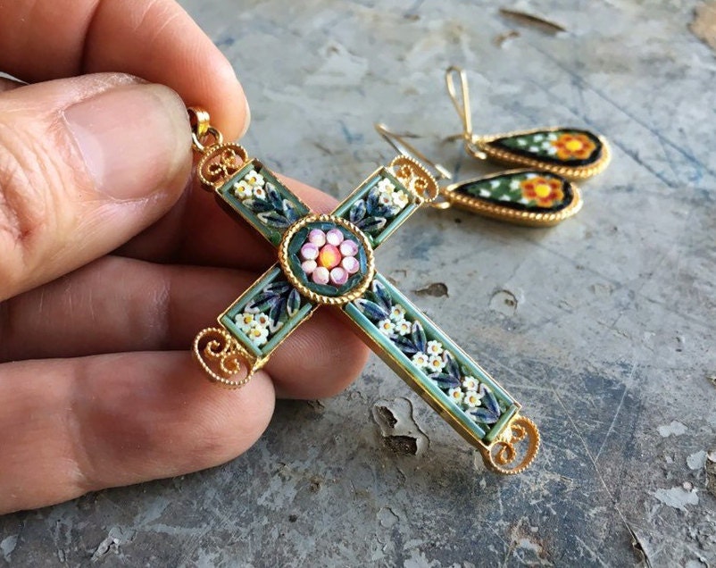 Mosaic cross pendant deals