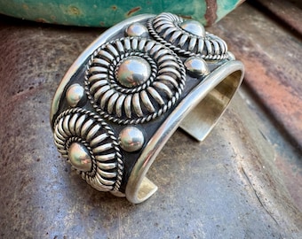 Navajo Thomas Charley Sterling Silver Cuff Bracelet Approx Size 6.5, Ornate Silverwork