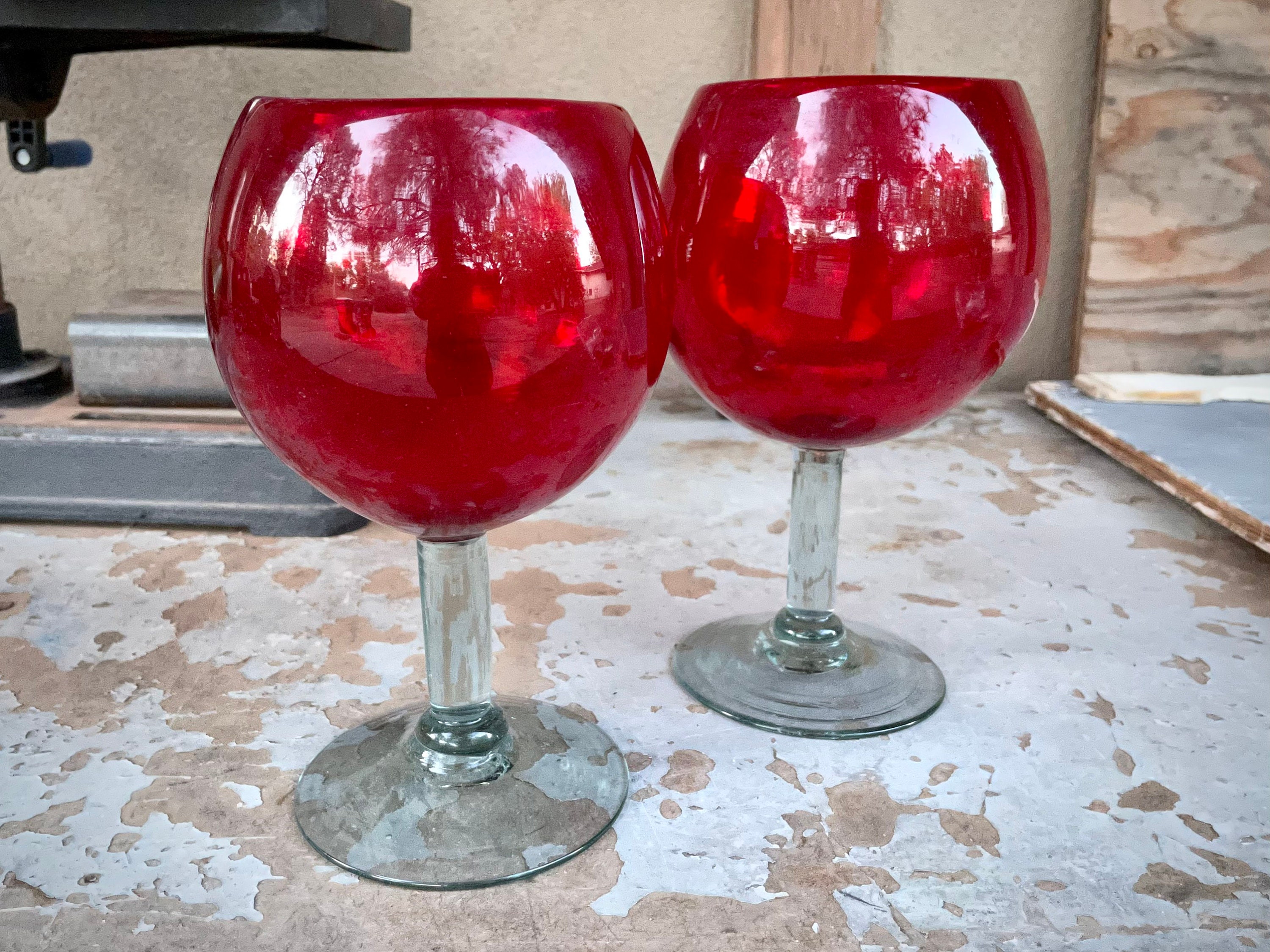 6-1/2 Hand-Blown Red Thick 5-oz. Baluster Wine Glass