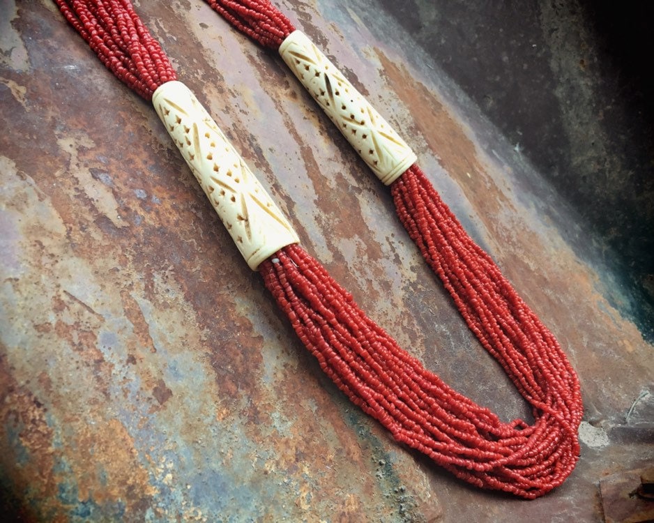 Carved Coral Multi-Strand Necklace