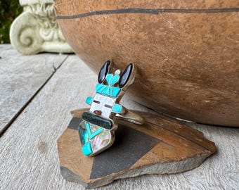 Zuni Antelope Kachina Inlay Ring SZ 6.75, Turquoise Multi-Stone Native American Jewelry