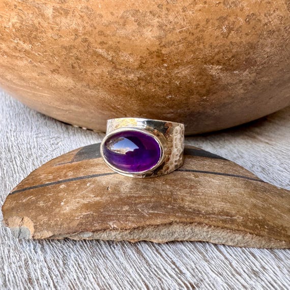 Hammered Sterling Silver Amethyst Ring Approx Siz… - image 9