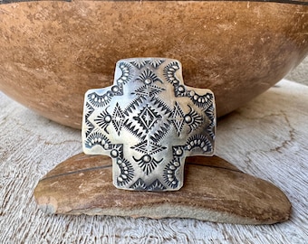 Navajo Vincent J. Platero Stamped Sterling Silver Cross Ring Adj Size